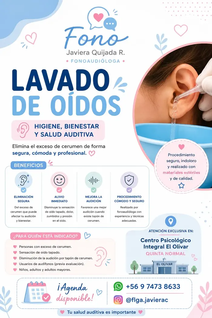 Infografía del servicio de lavado de oídos realizado por fonoaudióloga del centro